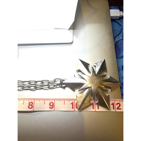 Vintage Trifari Silver-Tone Starburst Atomic Pendant Necklace Bold Statement - Picture 9 of 10
